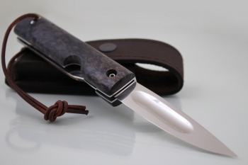 Cкладной якутский нож малый "БЫHЫЧЧА" N690. Рукоять карельская береза (черная).