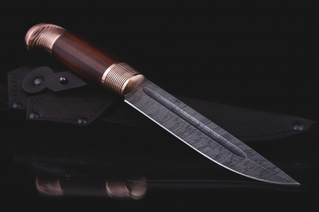 Нож "Финский" Дамасская сталь. Рукоять бронза, палисандр Сантос.