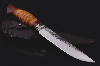 Охотничий нож "Лиса" кованая 95х18. Рукоять Бубинга Помеле, береста.